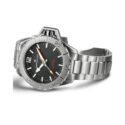 Hamilton, Khaki Navy Frogman with a 46mm stainless steel case and bracelet strap featuring a black dial and a grey bezel.