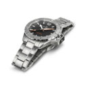 Hamilton, Khaki Navy Frogman with a 46mm stainless steel case and bracelet strap featuring a black dial and a grey bezel.