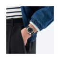 Hamilton, Khaki Field with a 38mm stainless steel case and black leather strap featuring a date function and a black dial.