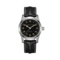 Hamilton, Khaki Field Murph with a 42mm stainless steel case and black leather strap featuring a black dial.
