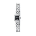 Gucci G-Frame with an 18 x 14mm small stainless steel case and bracelet strap featuring a diamond set black dial.
