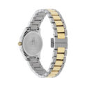 Gucci G-Timeless with a 27mm stainless steel and yellow gold PVD coated case and bracelet strap featuring a silver dial with the cat's head emblem.