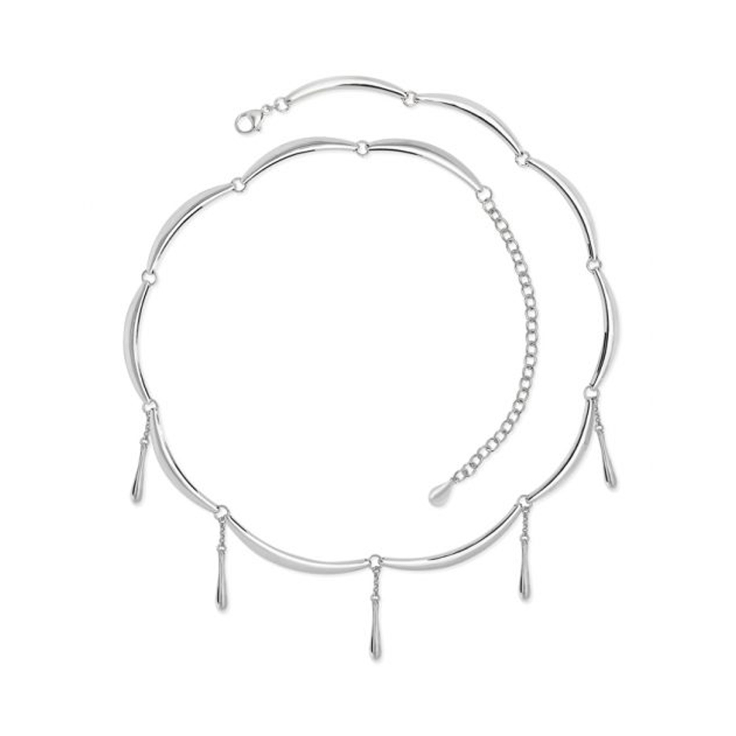 A sterling silver necklace with five drop pendants from Lucy Quartermaine's Waterfall collection and featuring an adjustable clasp.