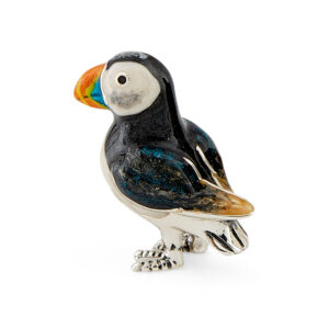 A sterling silver standing puffin figurine from Saturno by Francis Howard.