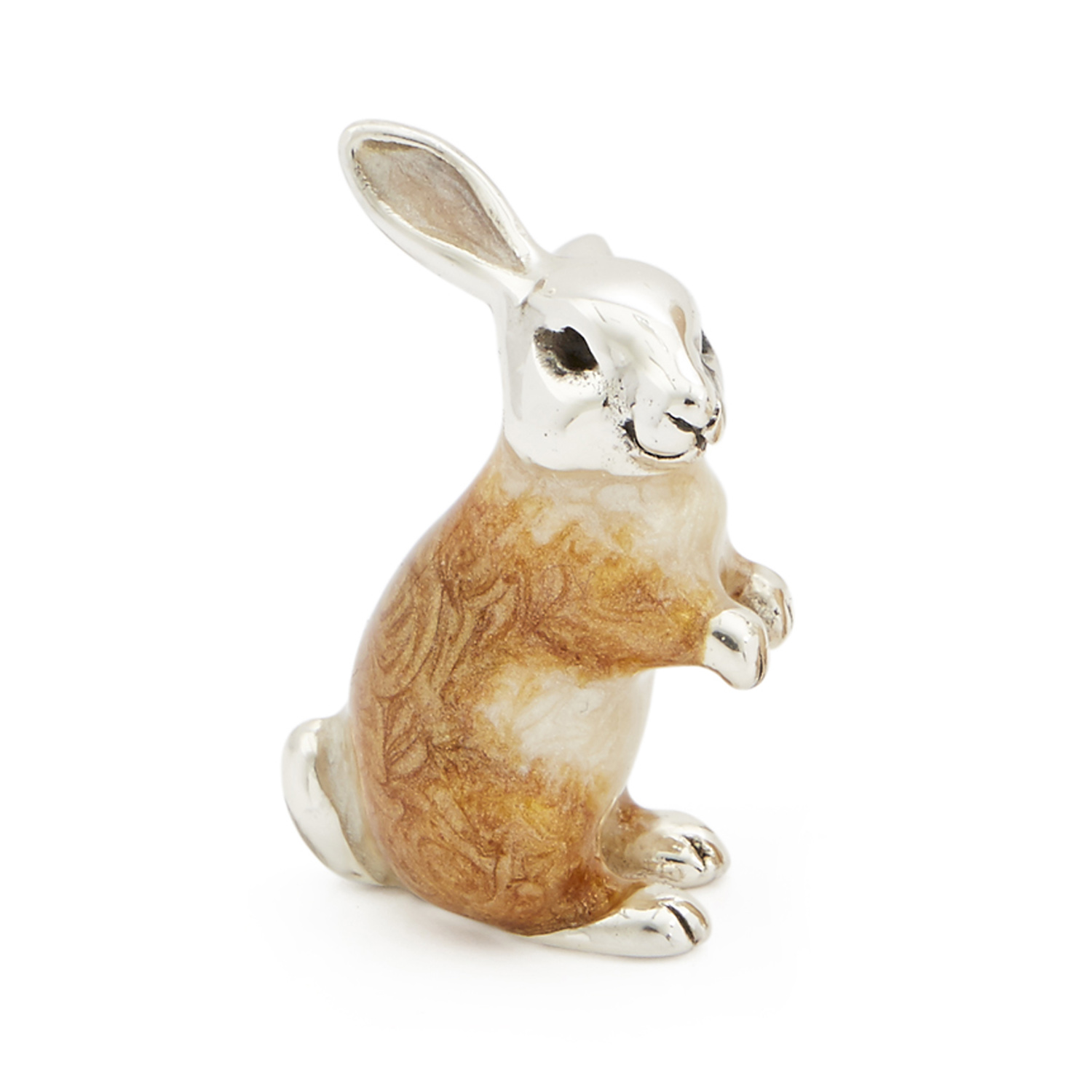 A sterling silver rabbit figurine standing on its back legs from Saturno by Francis Howard.