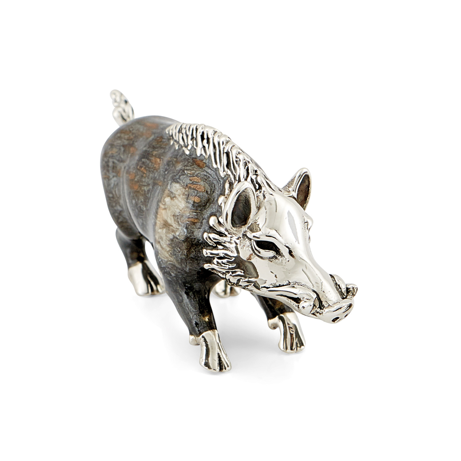 A sterling silver grey wild boar figurine from Saturno by Francis Howard.