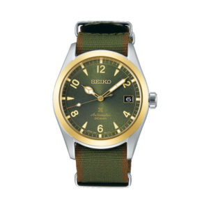 Seiko, Prospex Alpinist 'Sunbeam Forest' with a 38mm stainless steel case and a green and brown nylon fabric strap featuring a date function and a green dial.