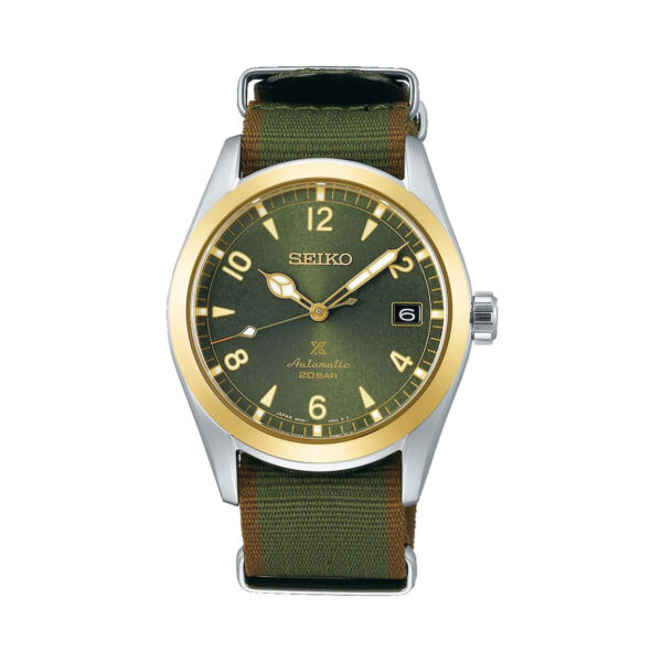 Seiko, Prospex Alpinist 'Sunbeam Forest' with a 38mm stainless steel case and a green and brown nylon fabric strap featuring a date function and a green dial.