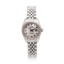 Rolex, Daejust with a 26mm white Rolesor case with a Jubilee bracelet featuring a date function and a mother of pearl arabic numeral dial.