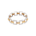 An 18ct rose and white gold round brilliant cut diamond set square link bracelet.