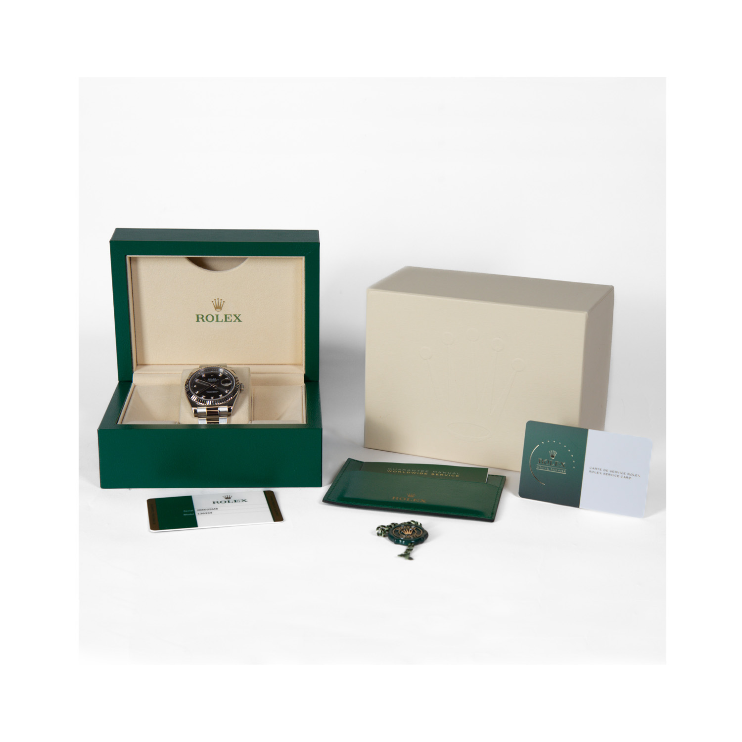 Rolex, Datejust with a 41mm white Rolesor case with an Oyster bracelet featuring a diamond set slate coloured dial with a fluted bezel.