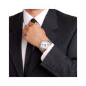 Mondaine, stop2go with a 41mm stainless steel case and bracelet strap featuring a white dial.
