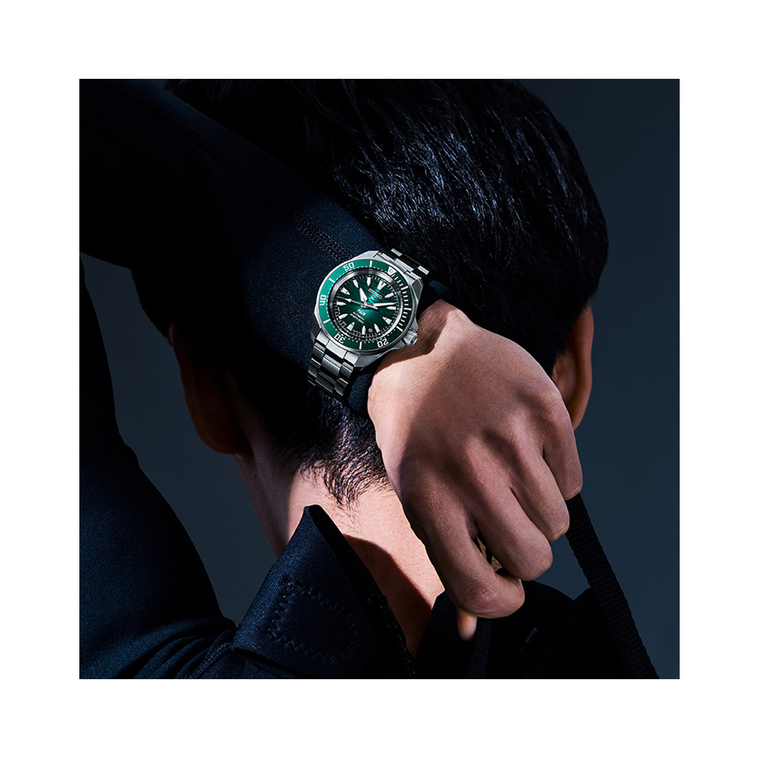 Seiko, Prospex PADI Green 60th Anniversary 4R with a 41.7mm stainless steel case and bracelet strap featuring a date function and a green dial and bezel.