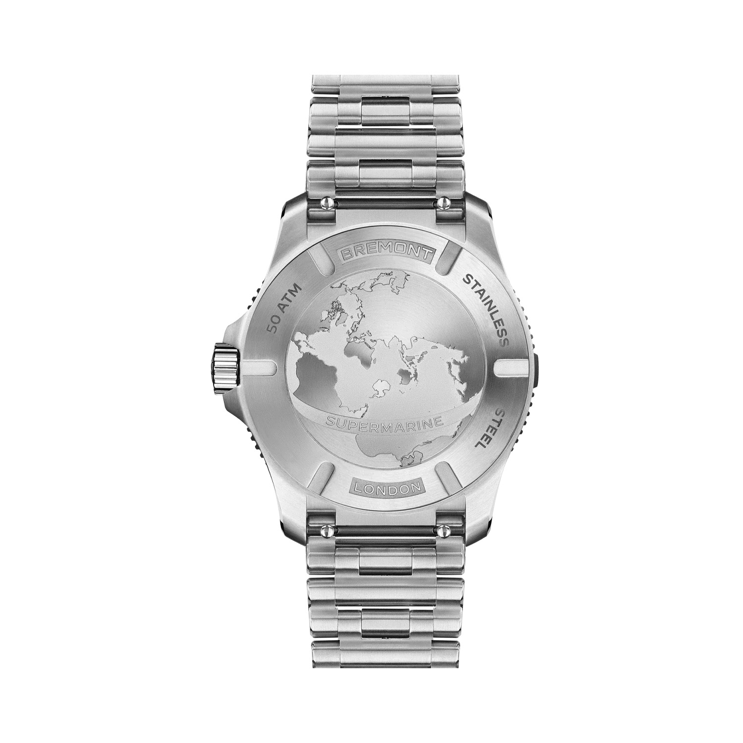 Bremont, Supermarine 500M Black, Automatic Men's Watch Bremont, Supermarine 500M Black with a 43mm stainless steel case and bracelet strap featuring a date function and a black wave patterned dial and a black bezel.