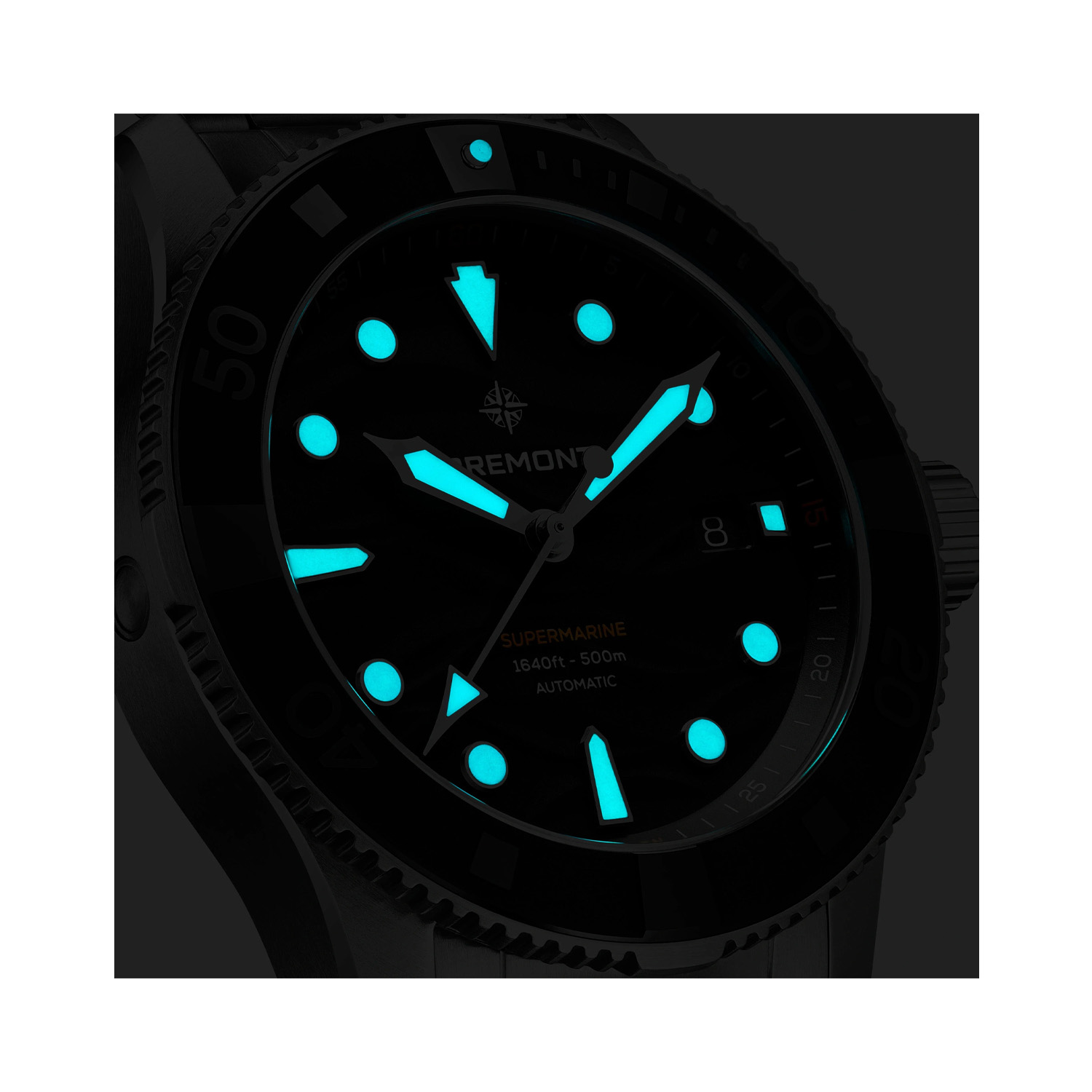 Bremont, Supermarine 500M Black, Automatic Men's Watch Bremont, Supermarine 500M Black with a 43mm stainless steel case and bracelet strap featuring a date function and a black wave patterned dial and a black bezel.