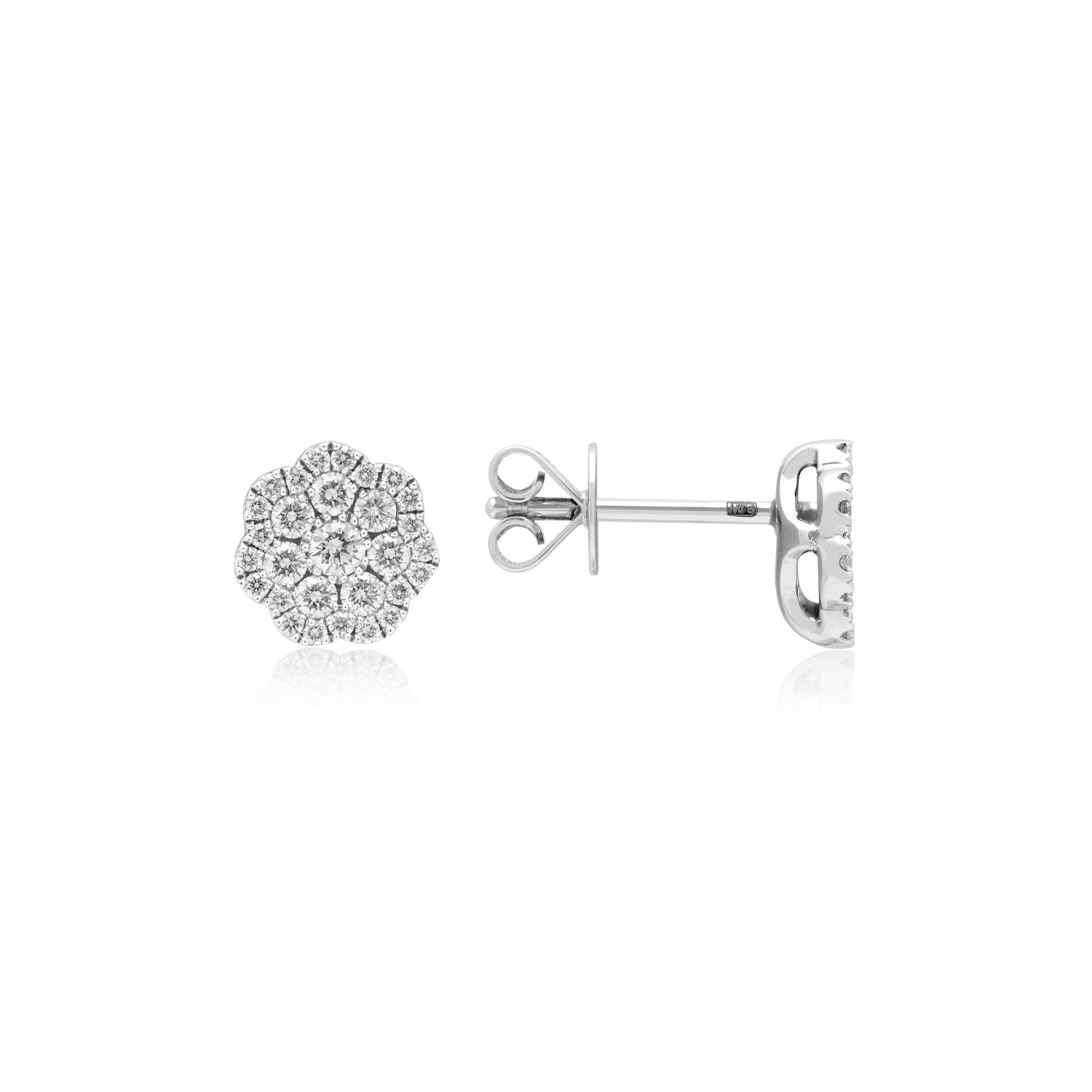 A pair of 18ct white gold diamond set fancy flower stud earrings, for pierced ears.