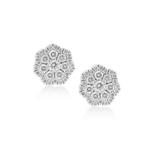 A pair of 18ct white gold diamond set fancy flower stud earrings, for pierced ears.