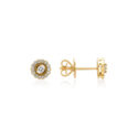 A pair of 18ct yellow gold round brilliant cut diamond cluster stud earrings, for pierced ears.