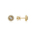 A pair of 18ct yellow gold round brilliant cut diamond set stud earrings, for pierced ears.