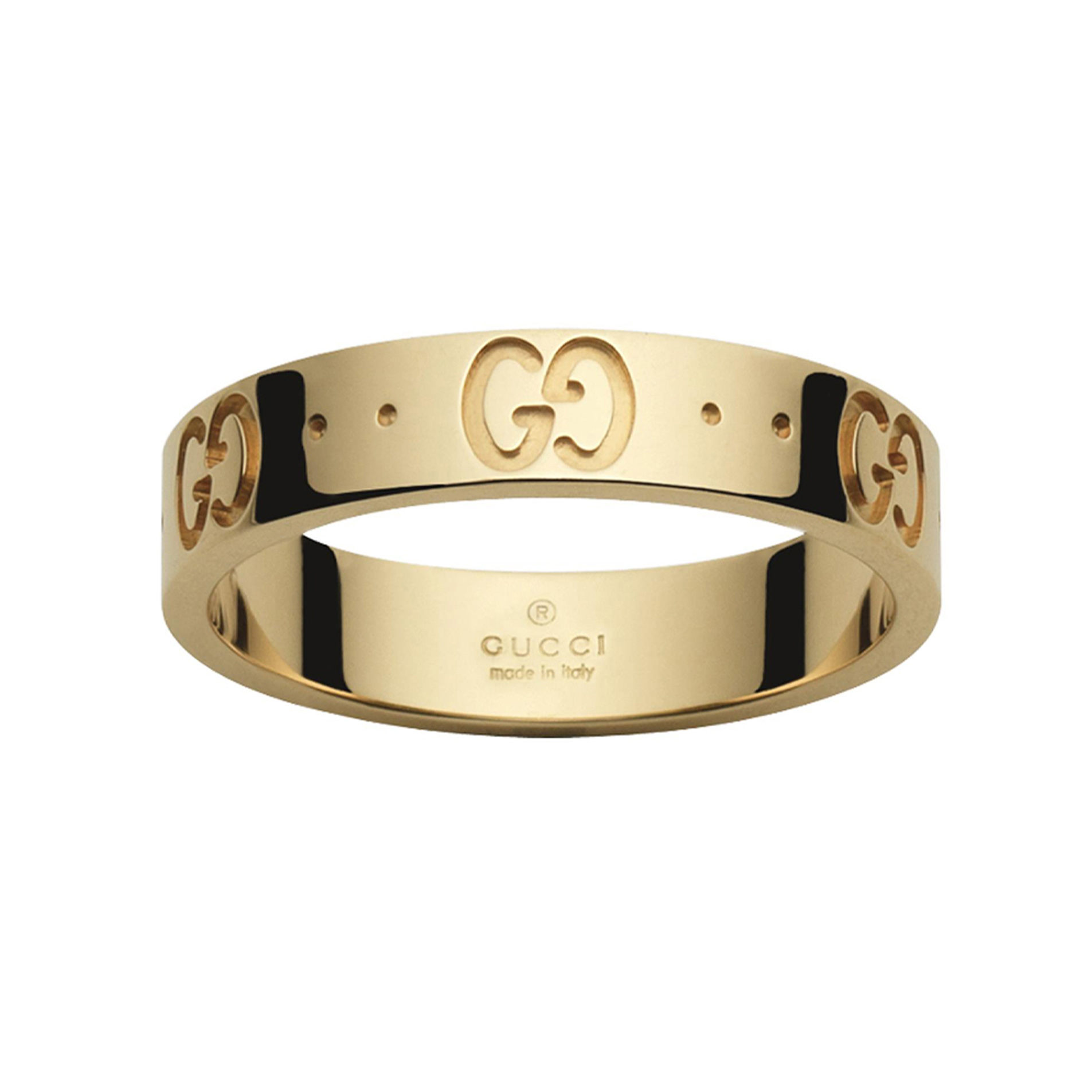 An 18ct yellow gold thin band featuring the Gucci house monogram from Gucci's Icon collection.