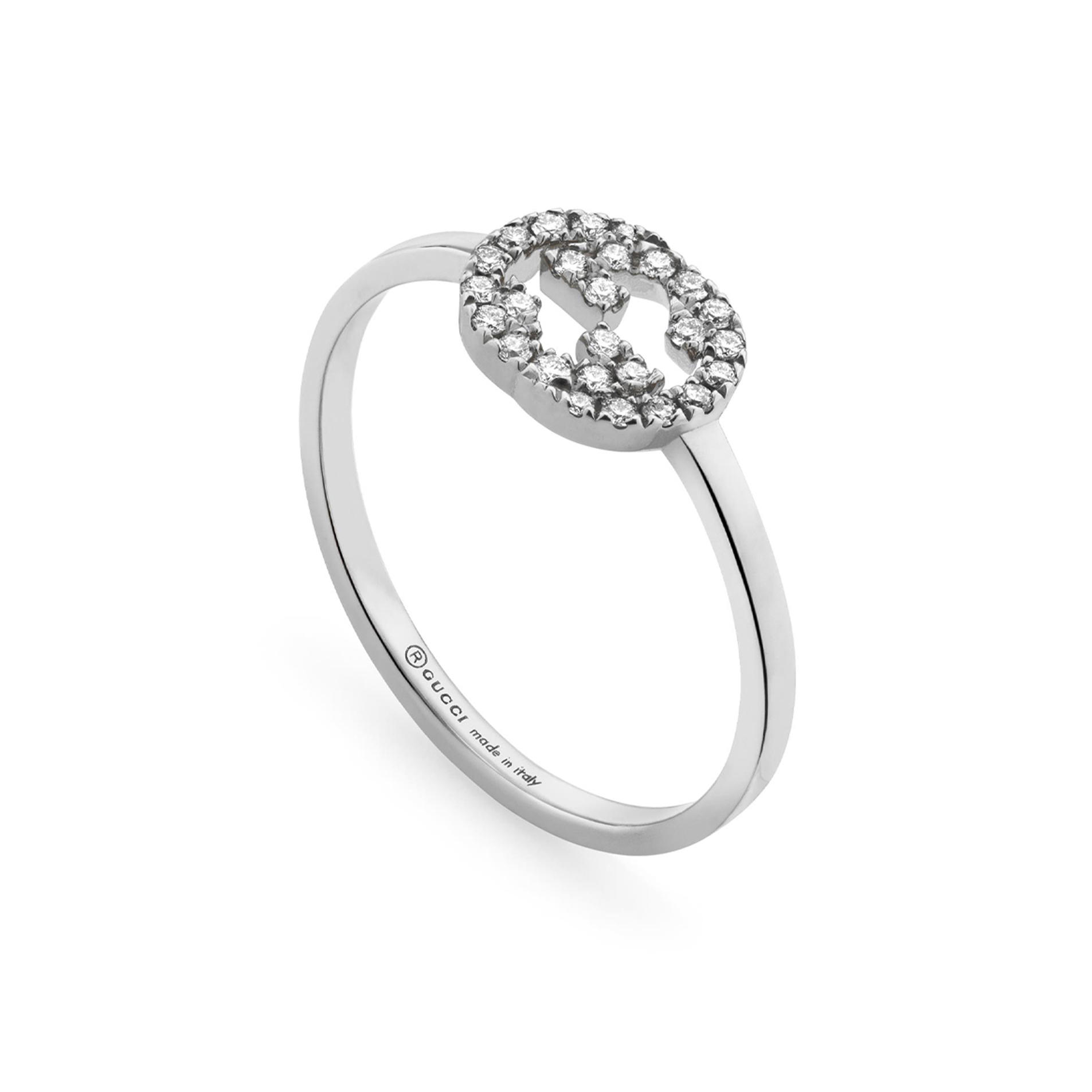 Gucci Interlocking, 18ct White Gold Diamond Ring An 18ct white gold round brilliant cut diamond set ring from the Gucci Interlocking collection.