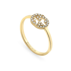 An 18ct yellow gold, round brilliant cut diamond set ring from the Gucci Interlocking collection.