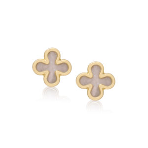 A pair of 9ct yellow gold mother of pearl clover shaped stud earrings, for pierced ears.