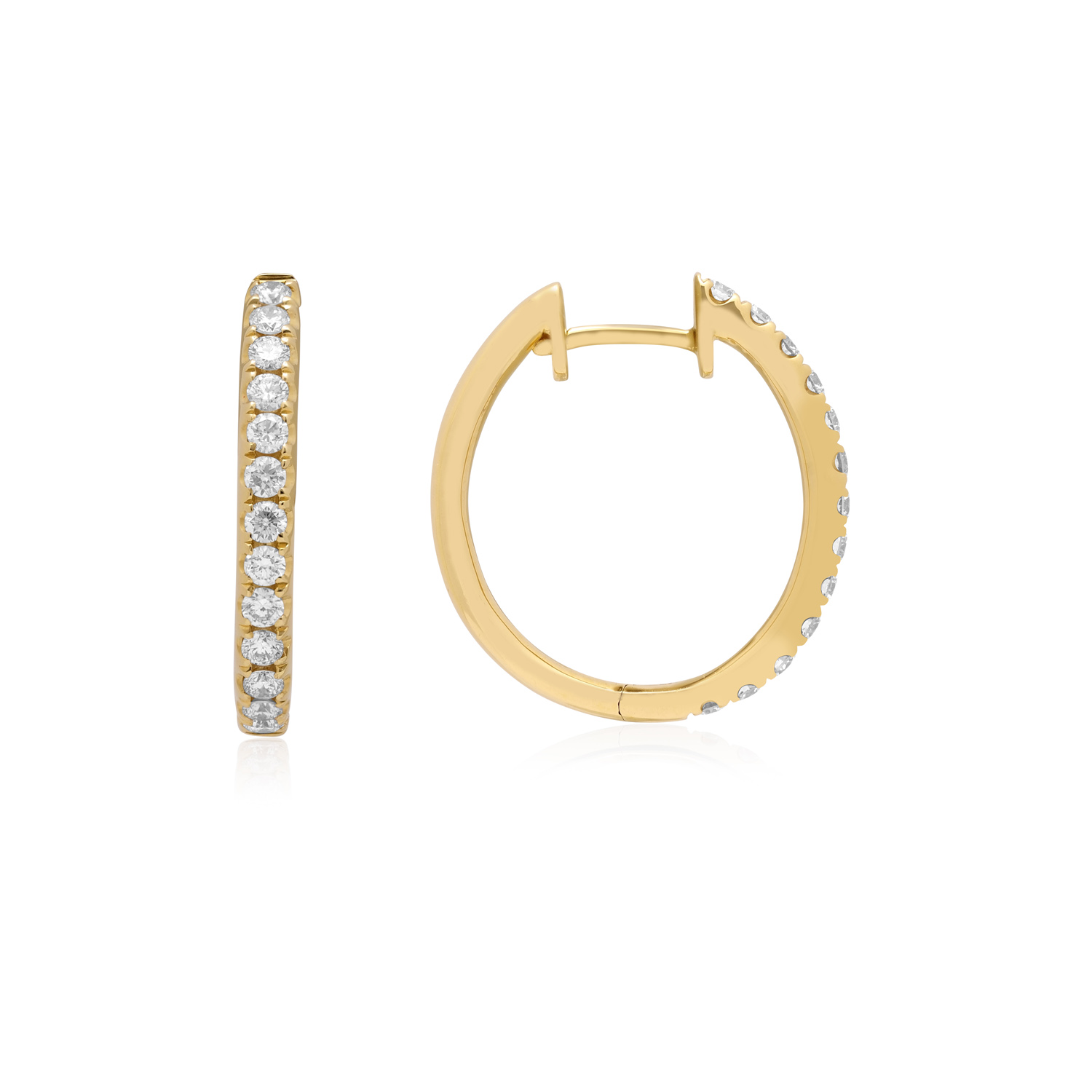 A pair of 18ct yellow gold diamond set hoop style earrings, featuring 13 round brilliant cut diamonds.