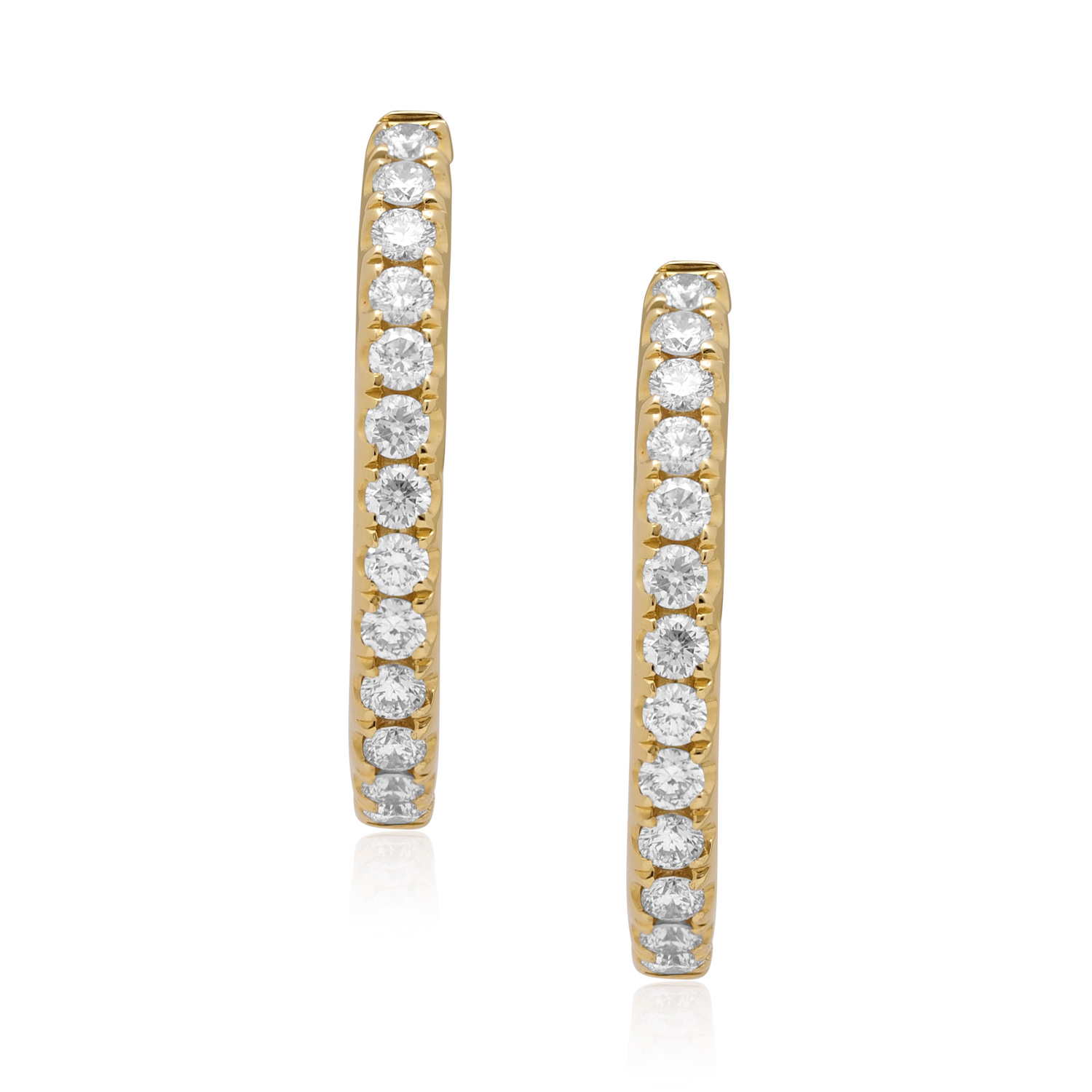 A pair of 18ct yellow gold diamond set hoop style earrings, featuring 13 round brilliant cut diamonds.