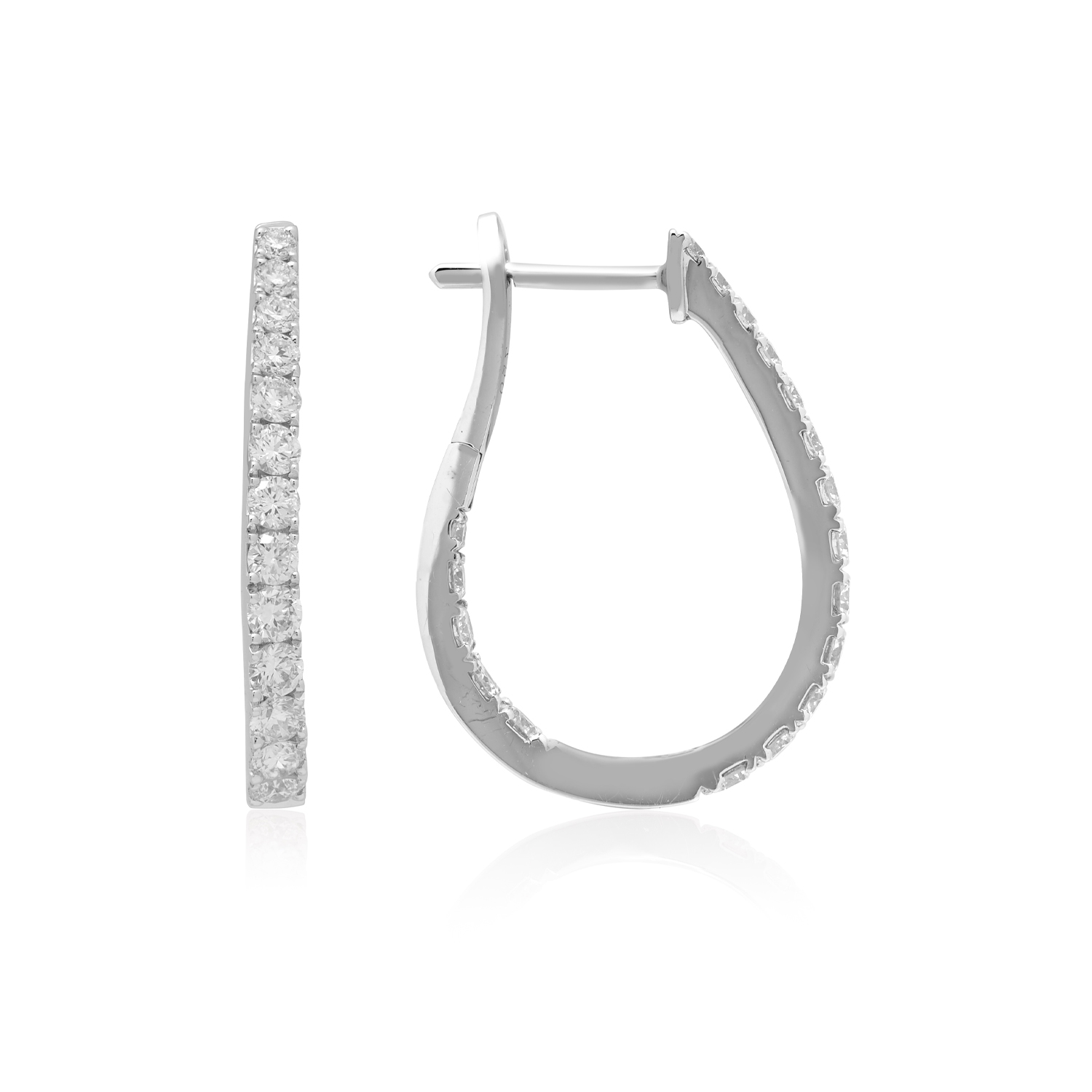 A pair of 18ct white gold round brilliant cut diamond hoop style earrings, for pierced ears.