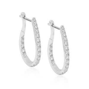 A pair of 18ct white gold round brilliant cut diamond hoop style earrings, for pierced ears.