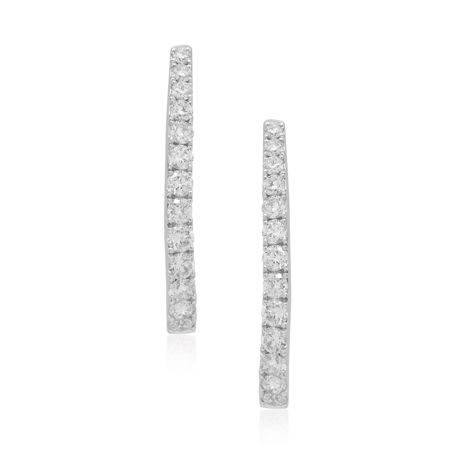 A pair of 18ct white gold round brilliant cut diamond hoop style earrings, for pierced ears.