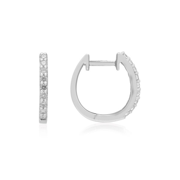 A pair of 18ct white gold nine stone round brilliant cut diamond set hoop style earrings, for pierced ears.
