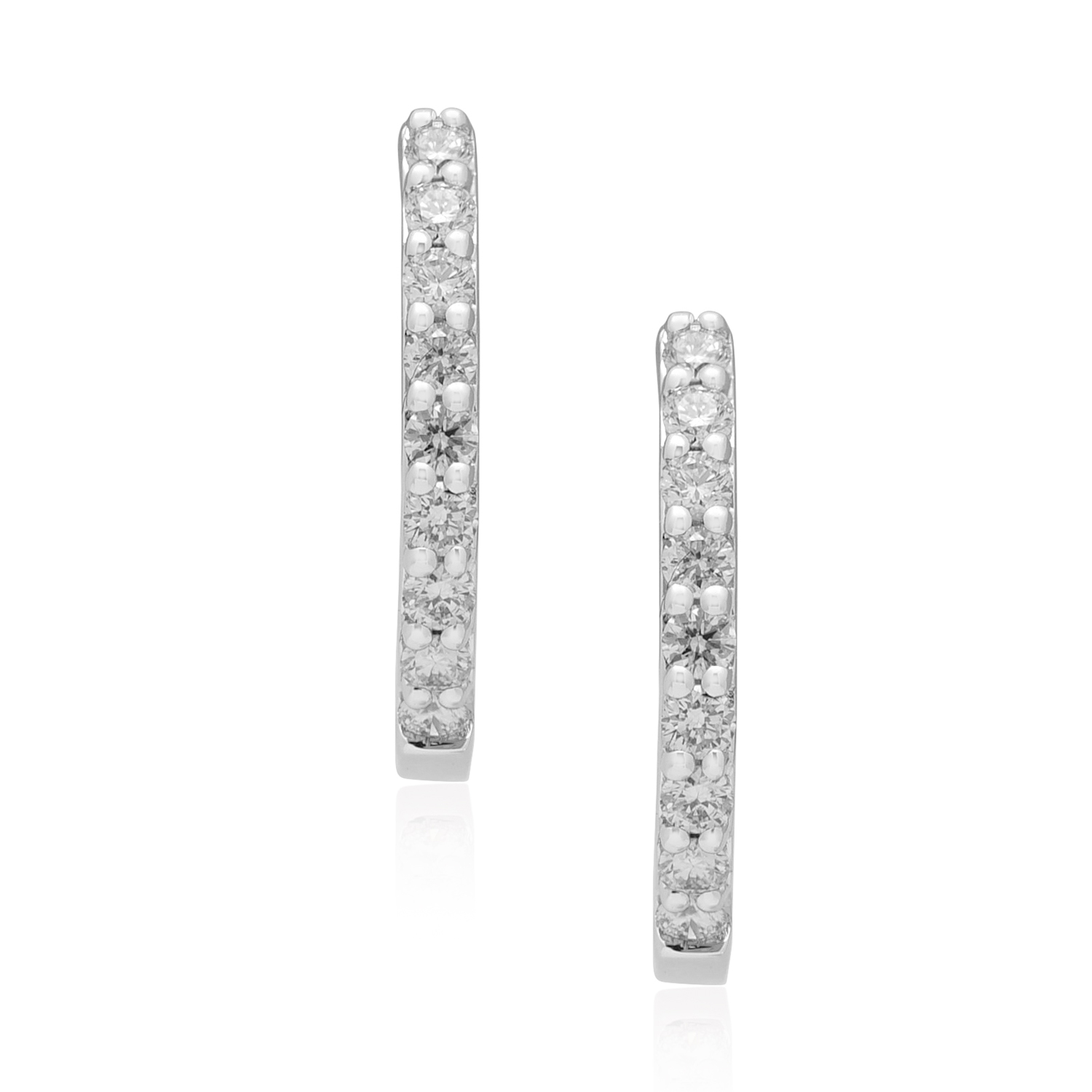 A pair of 18ct white gold nine stone round brilliant cut diamond set hoop style earrings, for pierced ears.