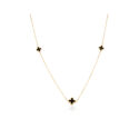 A 9ct yellow gold black onyx clover necklace on a trace chain.