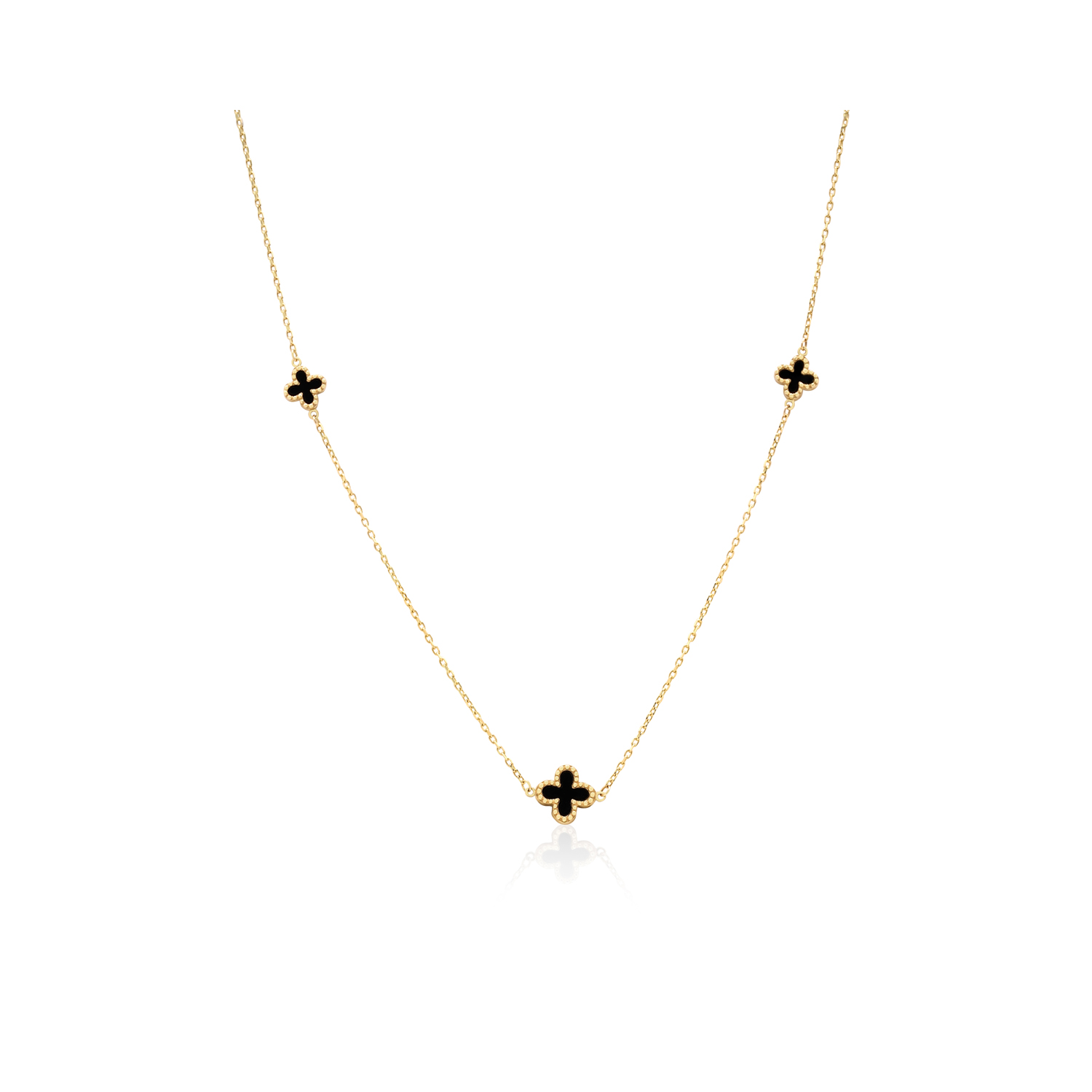 9ct Yellow Gold Onyx Clover Necklace
