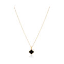 A 9ct yellow gold black onyx clover style pendant on a trace chain.