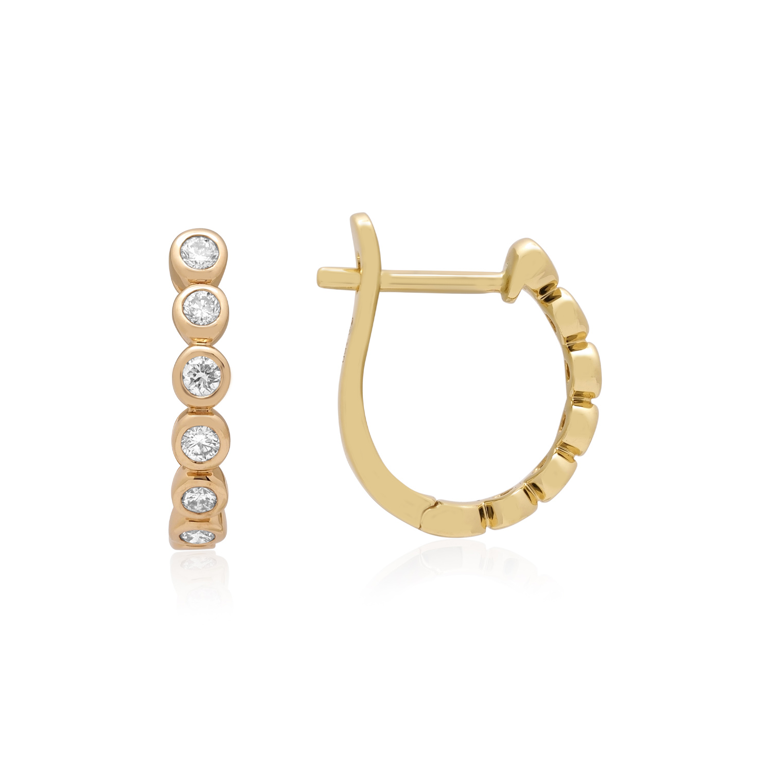 A pair of 18ct yellow gold round brilliant cut diamond set bubble hoop earrings, for pierced ears.