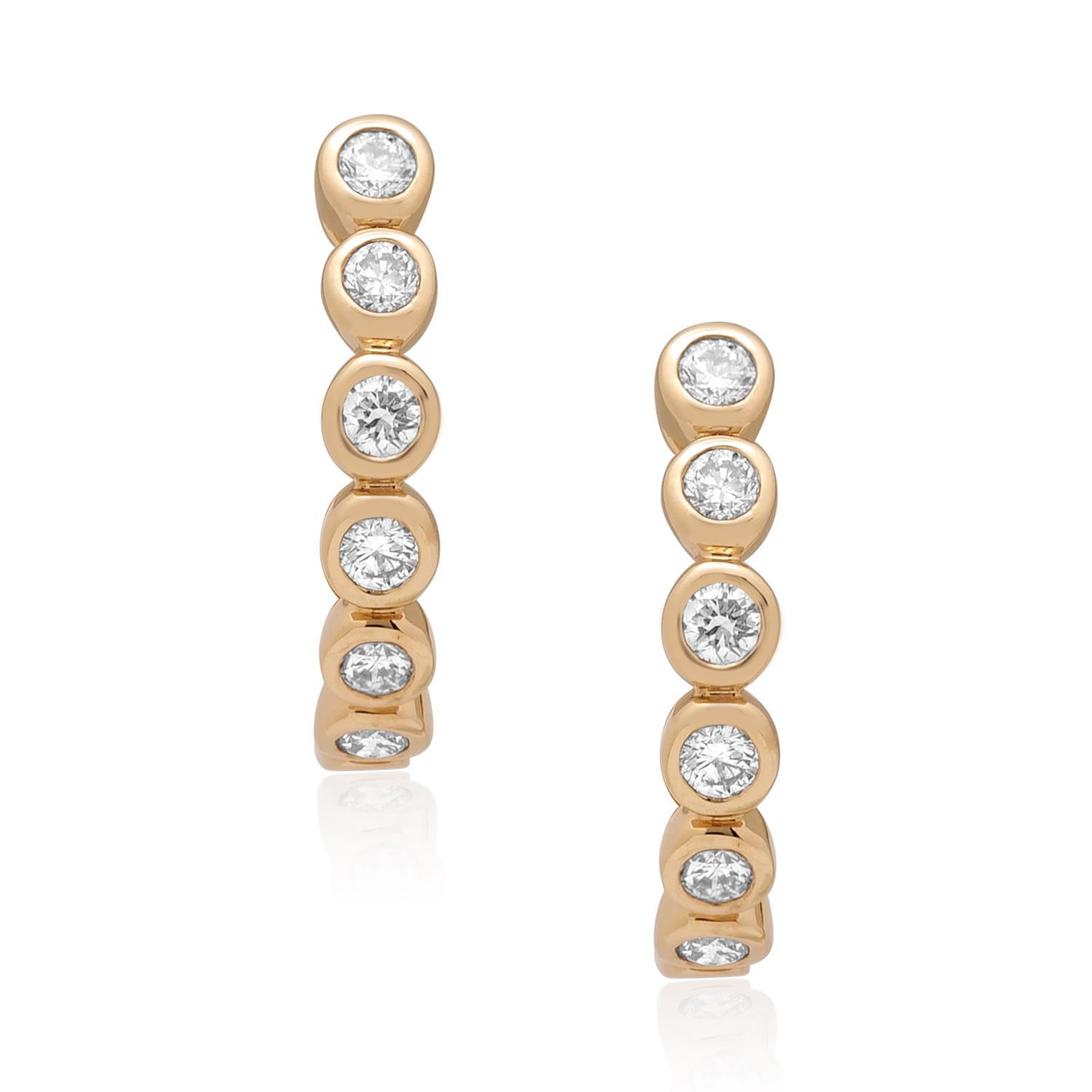 A pair of 18ct yellow gold round brilliant cut diamond set bubble hoop earrings, for pierced ears.