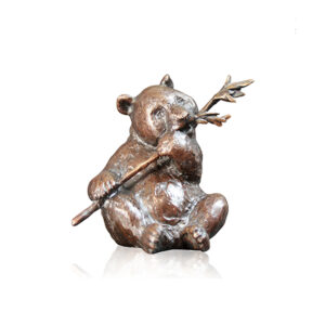 Made from solid foundry bronze, this piece depicts a hungry panda sitting eating bamboo.