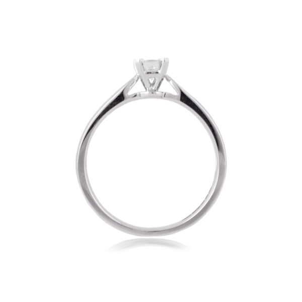 A platinum, princess cut diamond set single stone ring.