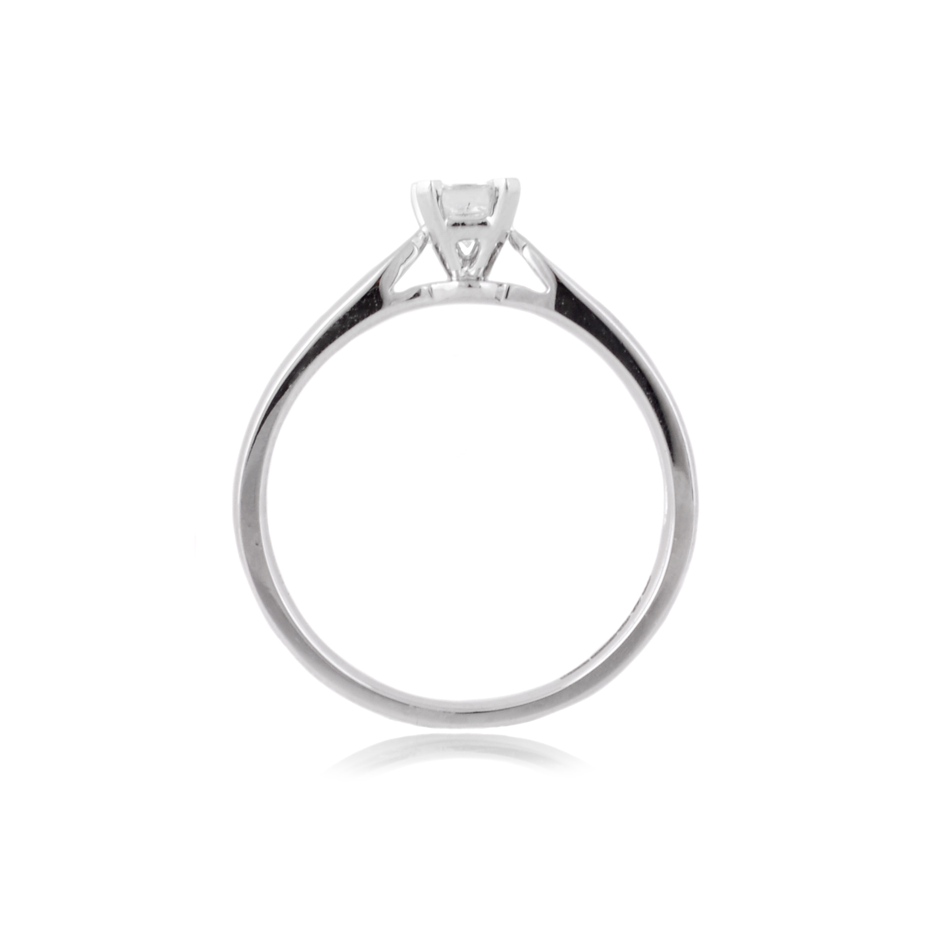 A platinum, princess cut diamond set single stone ring.