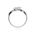 A two stone diamond crossover ring with diamond set shoulders, featuring eight diamonds in total.