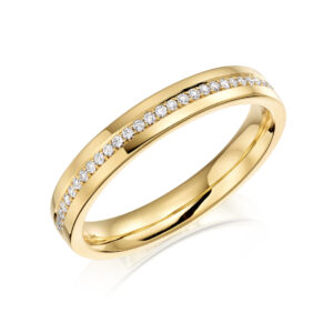 An 18ct yellow gold brilliant cut diamond set band.