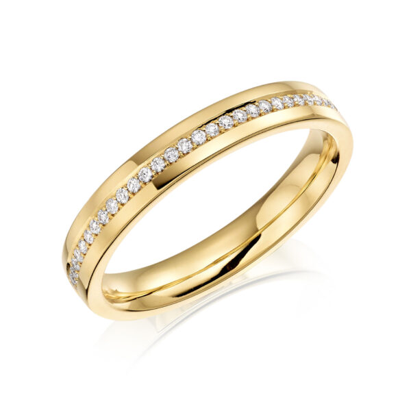 An 18ct yellow gold brilliant cut diamond set band.