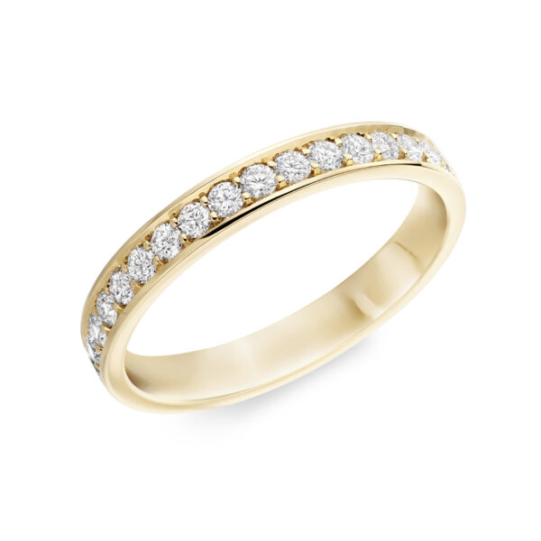An 18ct yellow gold round brilliant cut diamond set band.