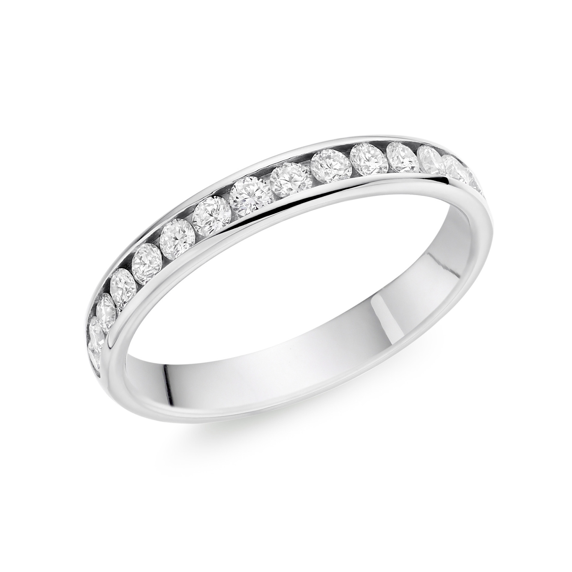 Platinum Channel Set Brilliant Cut Diamond Band: 0.45 carats A platinum channel set brilliant cut diamond band.