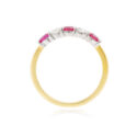 An 18ct gold, ruby and diamond set half eternity ring with five stones.