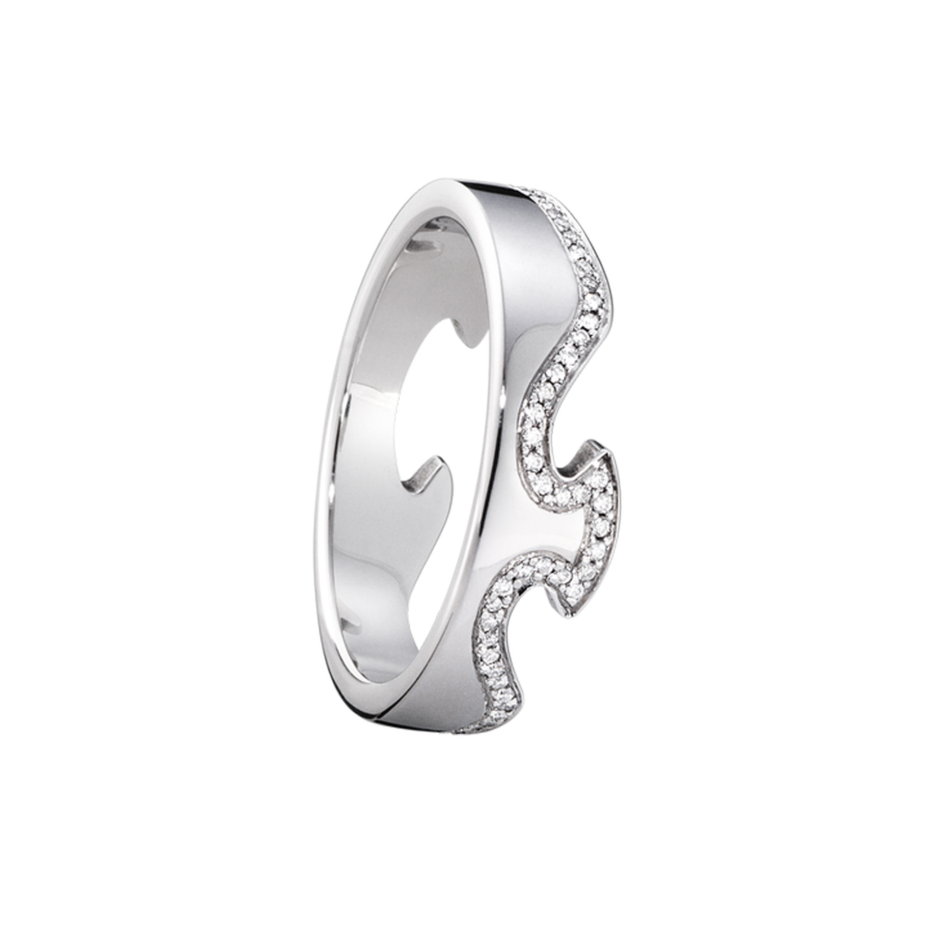 Georg Jensen, 18ct White Gold Fusion Diamond End Ring: 0.19 carats An 18ct white gold Fusion end ring set with diamonds along the edge from Georg Jensen's Fusion collection.