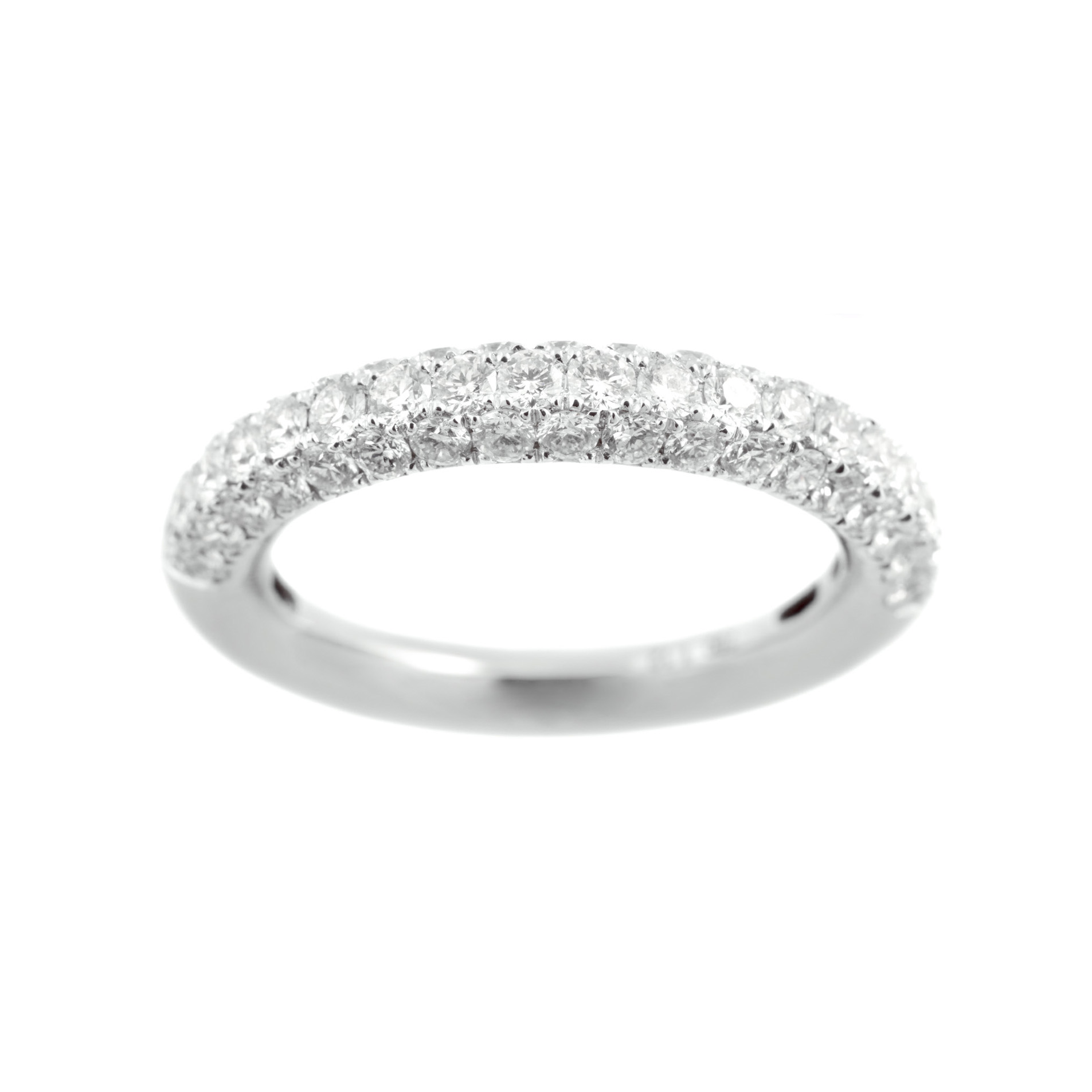 An 18ct white gold pave set brilliant cut diamond half eternity ring.